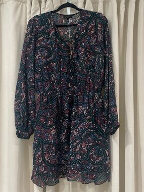 Collection B Teal, Purple & Black Paisley Long-Sleeve Dress